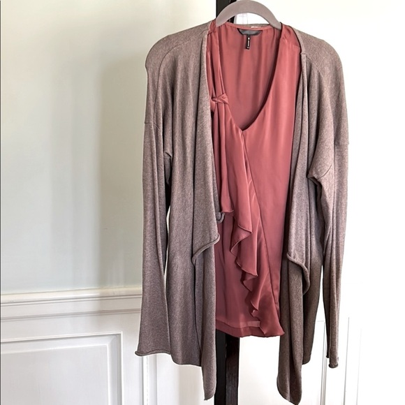 Terracotta Ruffle Top Dark Pink Blouse Size Small Tie Ruffle - Picture 3 of 5